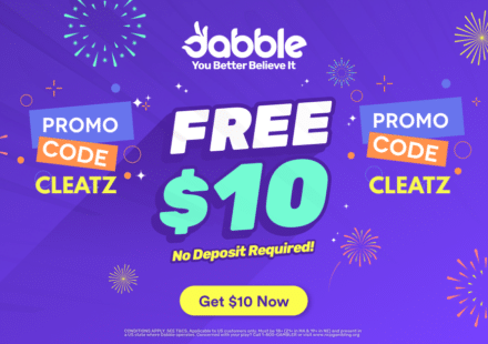 Free $10 no deposit bonus image with promo code CLEATZ text for Dabble Fantasy