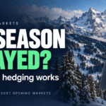 CLEATZ graphic featuring snowy mountains, a red ski tram, and an opening-day calendar illustrating Kalshi ski resort opening markets.
