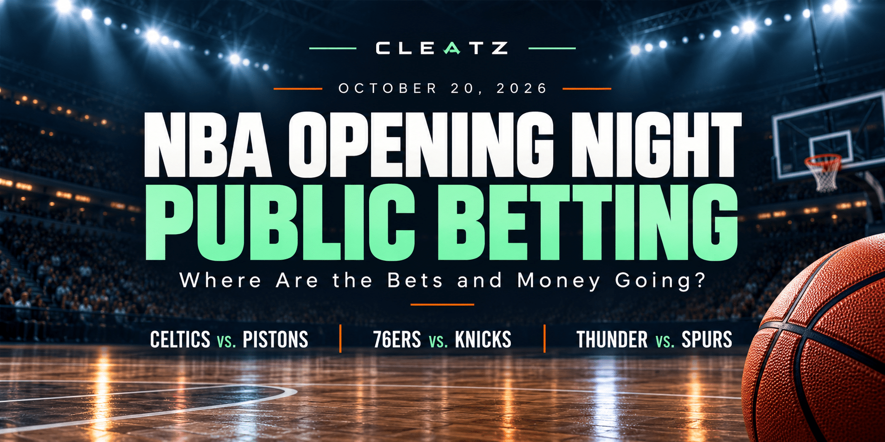 Cleated Backing NBA Opening Night Public Betting: Oct. 20, 2026 Splits - CLEATZ