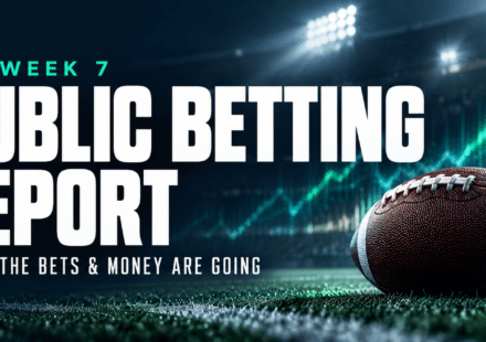 CLEATZ NFL Week 7 public betting report featuring a football, stadium lights and market graphics.